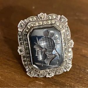 Antique Sterling Silver Hematite Intaglio Roman Soldier Ring. Antique Rings.1”